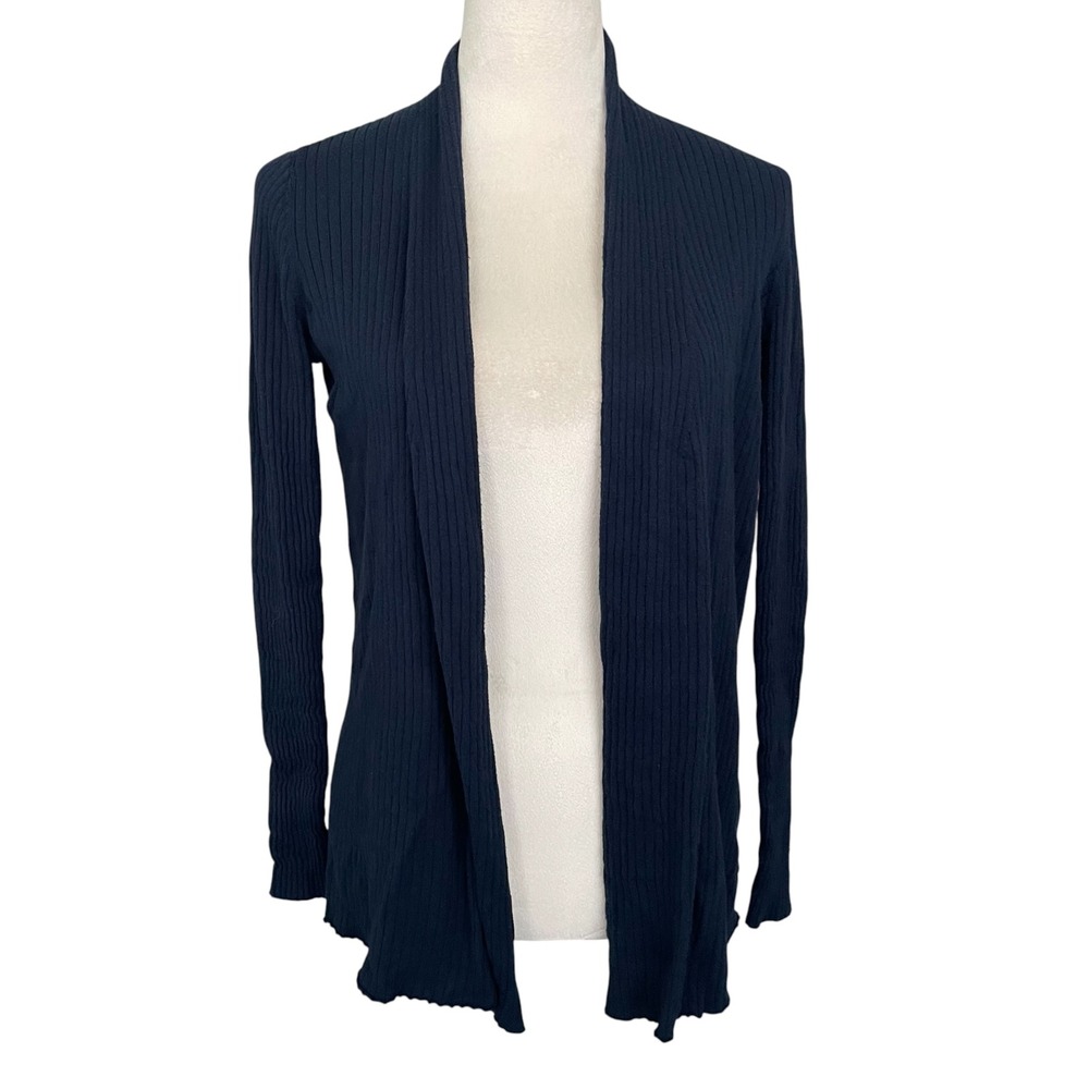 J. McLaughlin Ribbed Navy Open Front Cardigan Sweater XS Cotton Blend Preppy